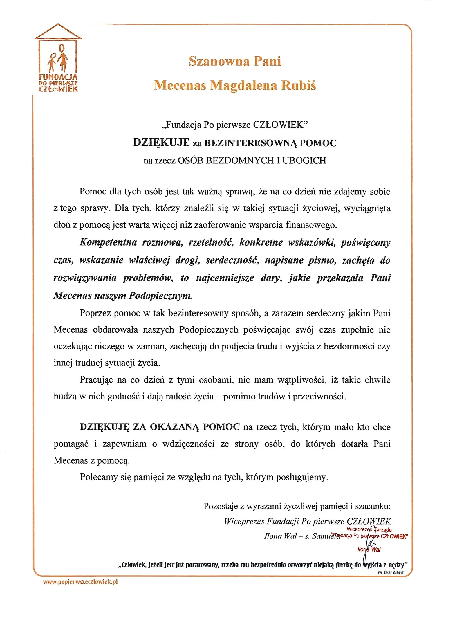 Fundacja Po pierwsze Człowiek — referencja