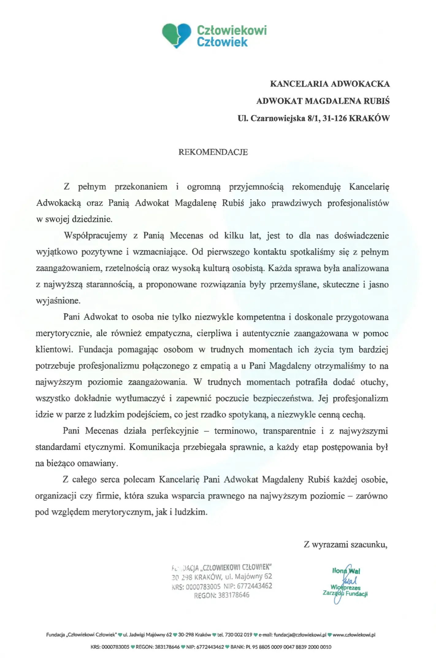 Fundacja Człowiekowi Człowiek — referencja